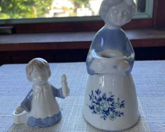 Small woman and child ceramic statues 