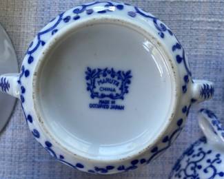 Decorative white and blue dishes designed and manufactured in Occupied Japan 