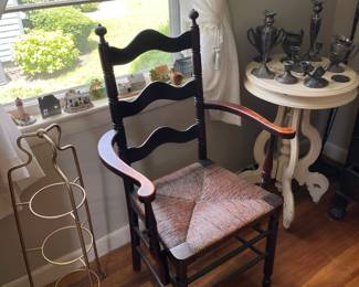 Corner of office - furniture, metal/ceramic pieces, wooden table 