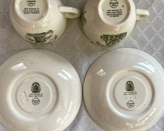 Bottom side of unique Wedgewood 6 piece teacup and saucer set 