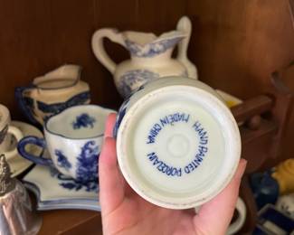 Bottom side of blue and white ceramic cup 