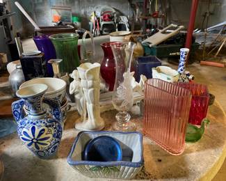 Assorted glassware in basement 