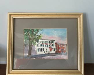 Painting of Marblehead old town in gold frame 