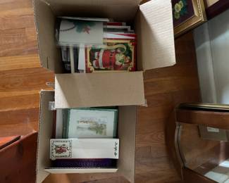 Box of assorted Christmas decorations in upstairs bedroom 