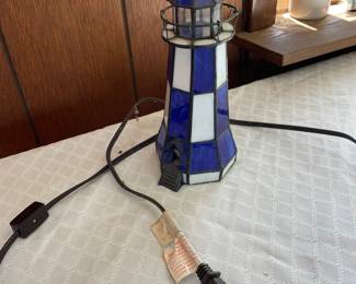 Blue and white lighthouse night light 