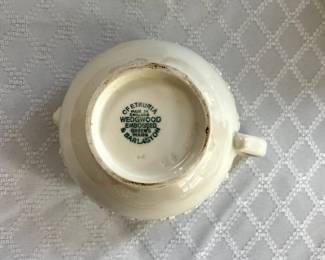 Bottom side of white Wedgewood cream dish 