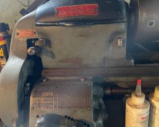 Close up of lathe machine tool in basement 