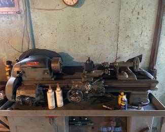 Lathe machine tool in basement 