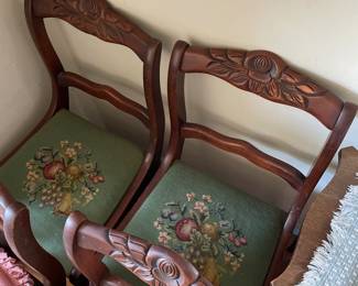 Vintage floral decorative upholstered wooden chairs 