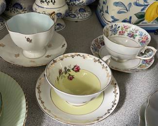 Assorted ceramic floral designed teacup and matching saucer 