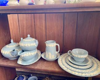 Wedgwood Queensware cream on blue china set 