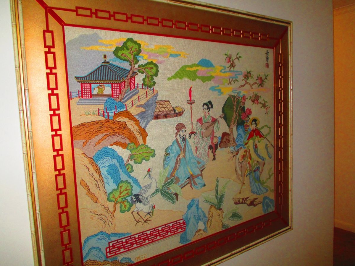 large rare Asian needlework