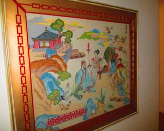 large rare Asian needlework