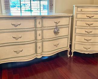 Drexel Touraine Custom (powder blue accent) 6-drawer dresser with wall hung mirror PLUS 6-drawer lingerie chest…watch for more pics….I’ll show ya the hidden swing out drawer!!!