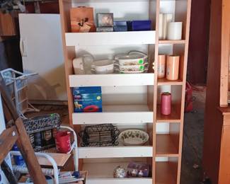 Corning ware, dishes, decorative items, candles. 