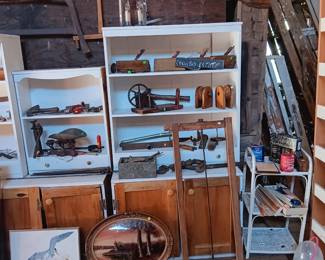 Well taken care of pre-post Civil War wood and iron tools. Under glass painting.