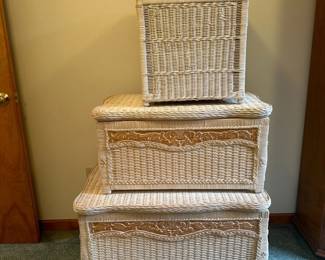 White Washed Rattan Chests