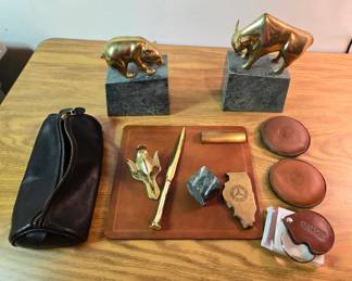 Leather Brass And Stone Office Accessories Animal Bookends