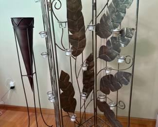 Metal Leaf Folding Candle Room Divider And Plant Stand