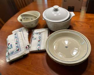 Longaberger Pie Dishes Napkins 14 And Mixing Bowls With Additional Serving Bowl