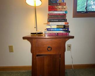 Ethan Allen Nightstand With Collection Of Books And Lamp