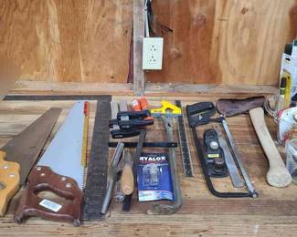 Collection Of Tools Including Saws Axe Crow Bar More