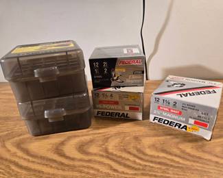 Federal 12 Gauge Shotshells 2 Boxes Of 25 One Box With 22 Red Box With 16 Plus Shotshell Cases