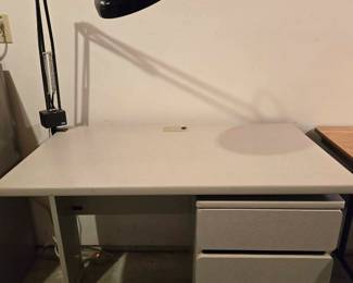Small 2 Part Desk With Luxo Clamp Lamp