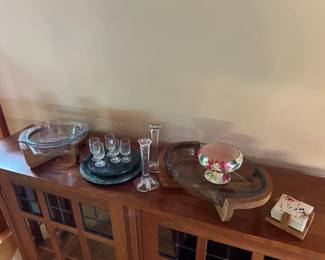 Tiny Cristallerie Glasses Wooden Teak And Glass Mid Century Lot