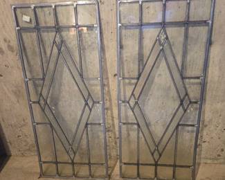 Pair Of Leaded Glass Windows Unframed