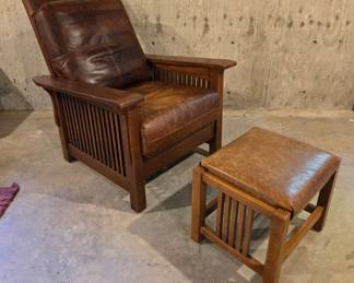 Mission Style Leather Adjustable Reclining Chair And Ottoman