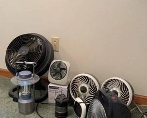 Collection Of Household Fans Including A Vornado Fan And Emergency Light