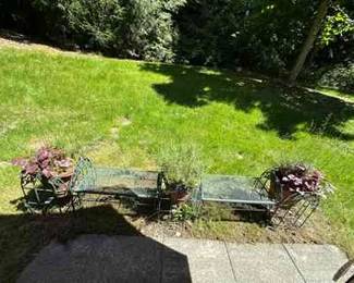 Metal Bench And Plant Holder With Plants