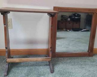 Vintage Wooden Side Table Mirror