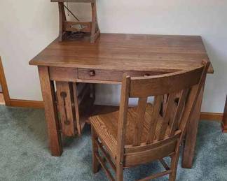 Vintage Wooden Desk Plus Chair Lamp