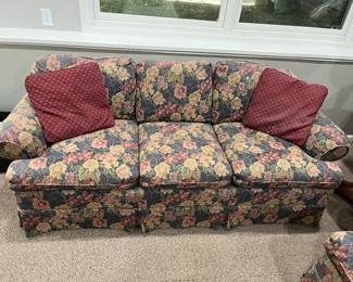 One of two matching upholstered couches by Vanguard.