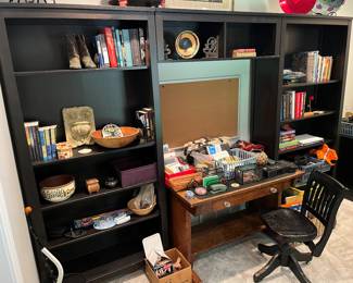 Matching bookshelves with bridge.