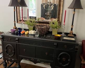 Antique buffet; large selection of quality lighting and decor sale-wide.