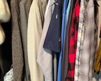 Men’s clothing, including a nice selection of suit coats/blazers.