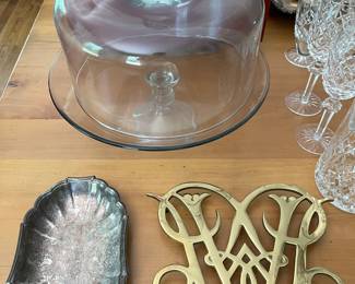 Glass cake stand with dome.