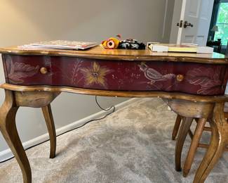 Close look at the hand-painted drawer on the desk shown in preceding photo.