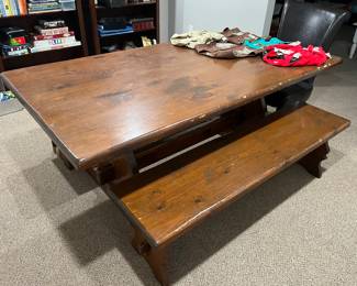 Dining table with bench seating.