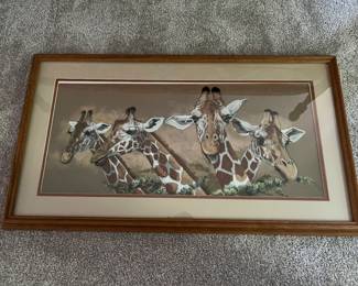 Framed giraffe print, numbered 18/225.