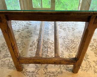 Rustic Pine Dining Table with Glass Top