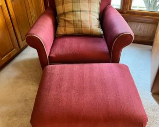 Red Microfiber Wingback Arm Chair with Ottoman