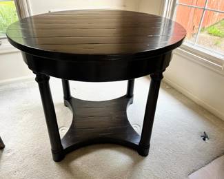 Rustic Dark Wood Round Side Table