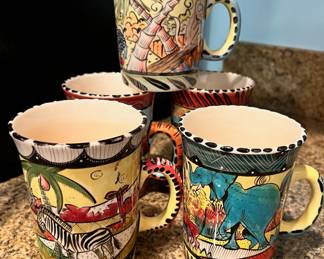 Set of 5 Penzo Hand Painted Coffee Mugs - Made in Zimbabwe