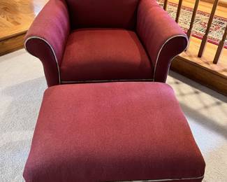 Red Microfiber Wingback Arm Chair with Ottoman