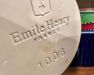 Set of 3 Emile Henry France Blue Ribbed Ramekins