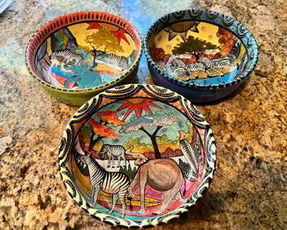 Set of 3 Penzo Hand Painted Bowls - Made in Zimbabwe